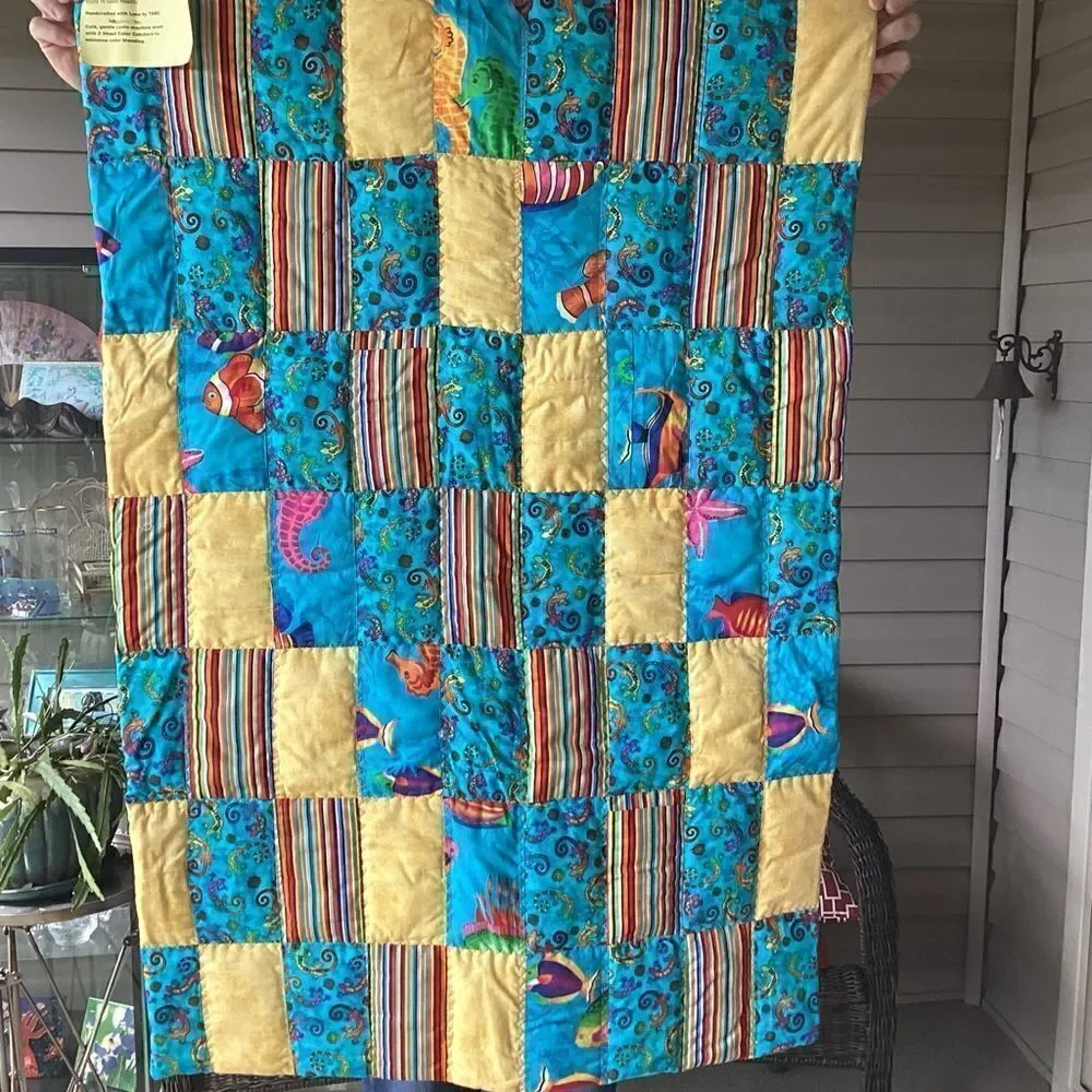Hand Crafted Brights Fish and Reptile Children’s Quilt